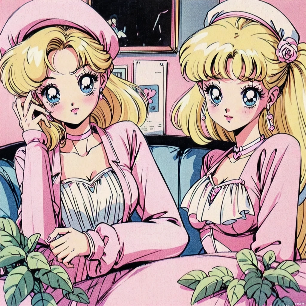 (Blonde Barbie:1.2),(pink outfits:1.1),(vintage 90's:1.1),(romance anime style:1.3), black hair, writing diary, black and white