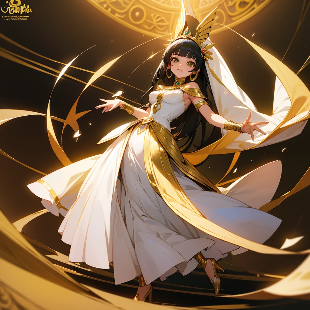 elegance, nobility, gracefulness, tails, dreams, royaltly, ful dressed, charm, ssmile, castle, dance, Amemos. uma mulher com um ful dressed preto com joias de ouro e um colar de ouro, egyptian clothes, detailed anime character art, anime character design, anime concept art, Anime goddess, egyptian clothes, waifu de anime fofo em um lindo ful dressed, pretty anime character design, beautiful cleopatra, anime woman full body art, anime character art, official character art, best anime character design