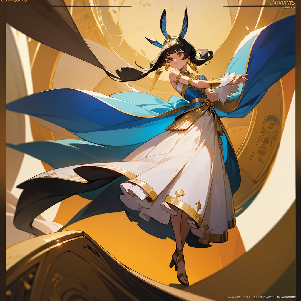 elegance, nobility, gracefulness, tails, dreams, royaltly, ful dressed, charm, ssmile, castle, dance, Amemos. uma mulher com um ful dressed preto com joias de ouro e um colar de ouro, egyptian clothes, detailed anime character art, anime character design, anime concept art, Anime goddess, egyptian clothes, waifu de anime fofo em um lindo ful dressed, pretty anime character design, beautiful cleopatra, anime woman full body art, anime character art, official character art, best anime character design