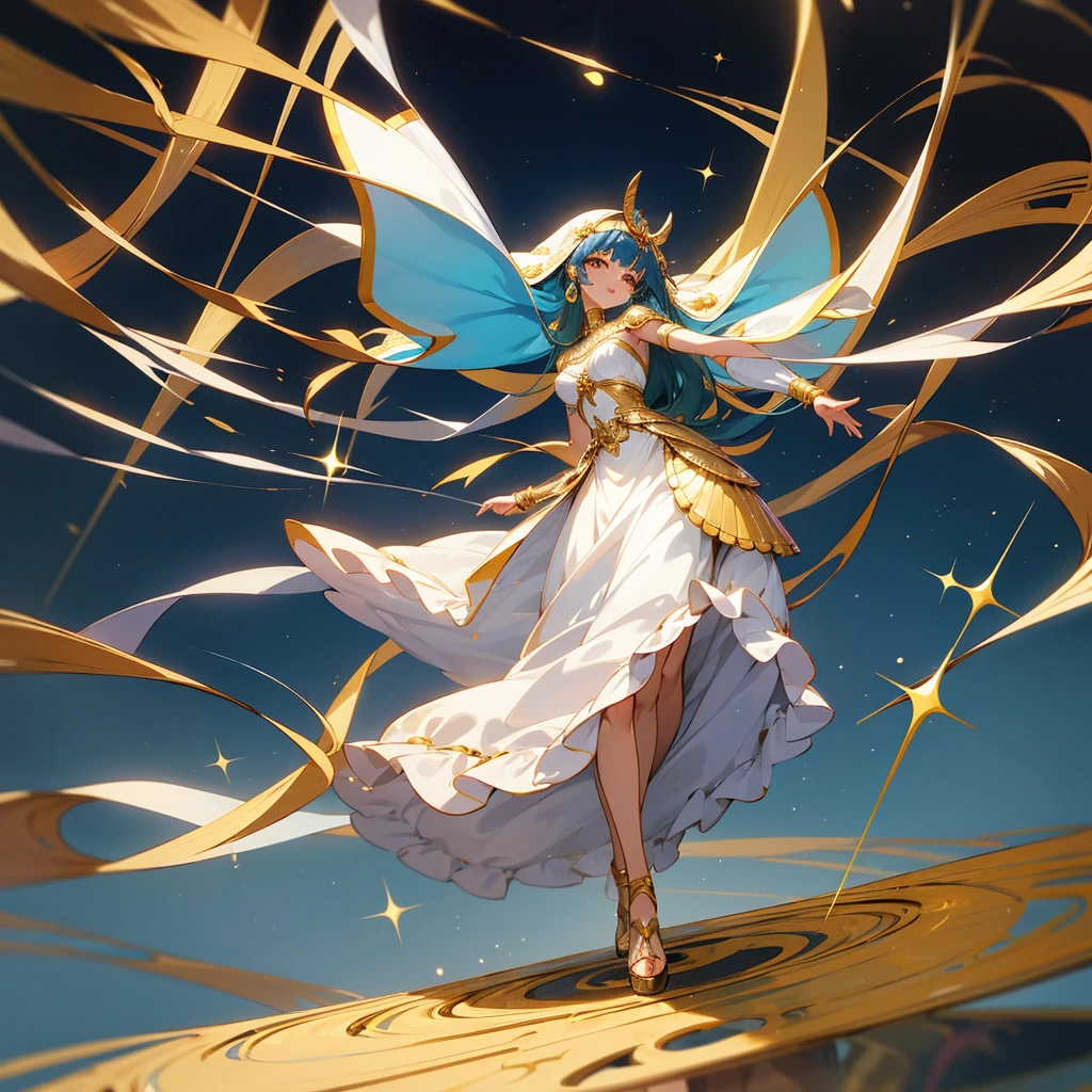 elegance, nobility, gracefulness, tails, dreams, royaltly, ful dressed, charm, ssmile, castle, dance, Amemos. uma mulher com um ful dressed preto com joias de ouro e um colar de ouro, egyptian clothes, detailed anime character art, anime character design, anime concept art, Anime goddess, egyptian clothes, waifu de anime fofo em um lindo ful dressed, pretty anime character design, beautiful cleopatra, anime woman full body art, anime character art, official character art, best anime character design