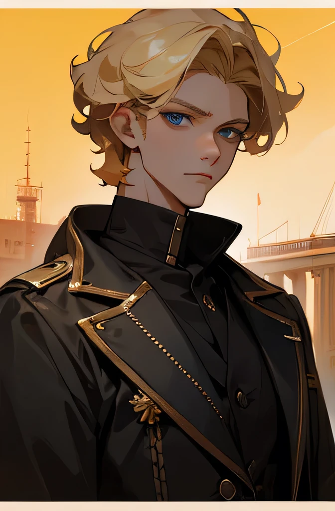 Highest quality、Highest quality、sf、masterpiece、29-year-old male、Clear blonde hair、Curly Hair、Blue Eyes、Unparalleled handsomeness、Powerful expression、Slim and tall、