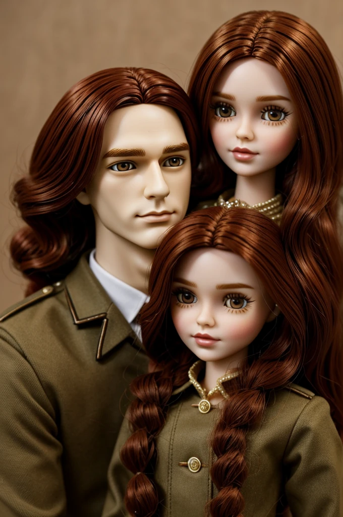 praja de blythe doll, woman with red hair and man with brown hair