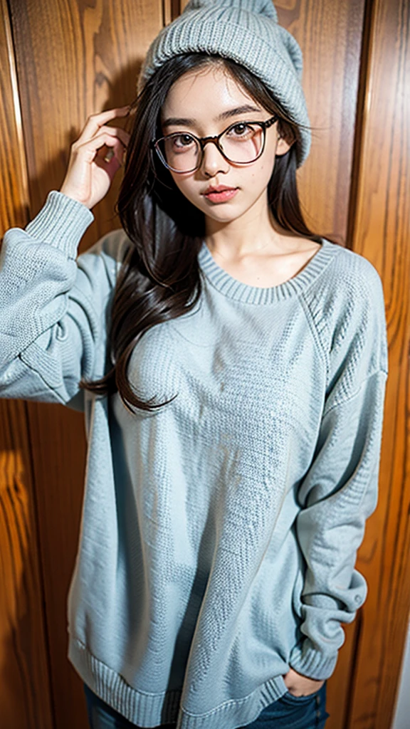 young woman wearing thick glasses