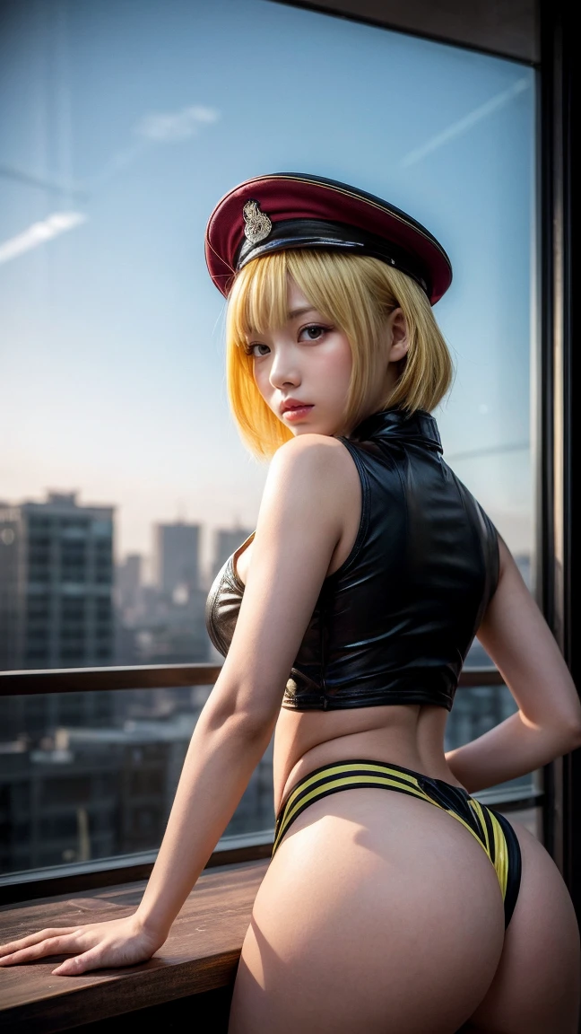 最high quality, masterpiece, 32k、Very detailed、Realistic、1 Girl, Japanese women、uniformのコスチューム、Futuristic sexy costume, Military uniforms hats、uniform、Class seal、uniformの帽子を被ります(uniformの帽子), Cute face, (photo Actual:1.3),Bob Hair(Yellow hair color、Yellow Hair)、Edge lighting, (Skin with attention to detail:1.2), 8K超High resolution, Single-lens reflex camera, high quality, High resolution, 4K, 8K, Optimal ratio of four fingers to one thumb, (Actual:1.3), cute 1 Girl, Realistic、Super Realistic、32k、Very detailed、masterpiece, 最high quality, beautiful girl, beauty、Gorgeous girl, Big Breasts, Big Ass, Tight waist, Spread your legs, Plenty of facial detail, City of the Future, hologram, Neon lighting, Very detailedな, High resolution, masterpiece, high quality, High resolution, uniform