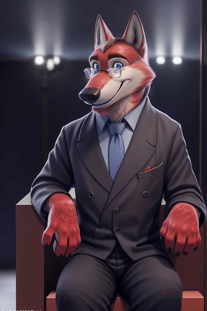 Ivan Fedorovich Wolfbach (Novosibirsk) ,tall handsome, wolf,young, 24 years, brown fur,Kind,(red body:1.3),beautiful blue eyes,Novosibirsk,dressed, black, robe judge, glasses shirt, tie, trousers, , wolf, detailed fur, male,paw pads, finger claws,At the viewer, 5 fingers, paws, 5 fingers, smile, wrist watch, т nextel,by xenoforge, (difficult, high detail, digital photography, soft focus, RAW variety вкдущий передачи,Very close to the camera, variety,Novosibirsk, smile, good mood, positive, Very close to the camera, is sitting, presenter of the fashion show, is sitting, on the throne,
Photorealism, realistic, digital style, Subsurface scattering,I look at the viewer,worth getting a haircut, looks at the mirror, men's cosmetics,
masterpiece, Best quality, ultra realistic, 8 thousand.)