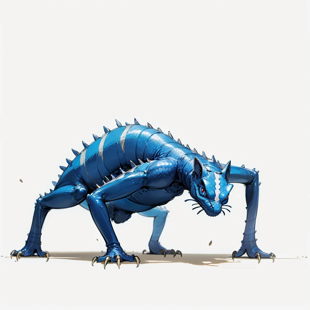 (Random Evolution, Colossal house lizard mixed with ant), full body version, full blue colour skins, (full blue eyes), (Grassroots), no background
