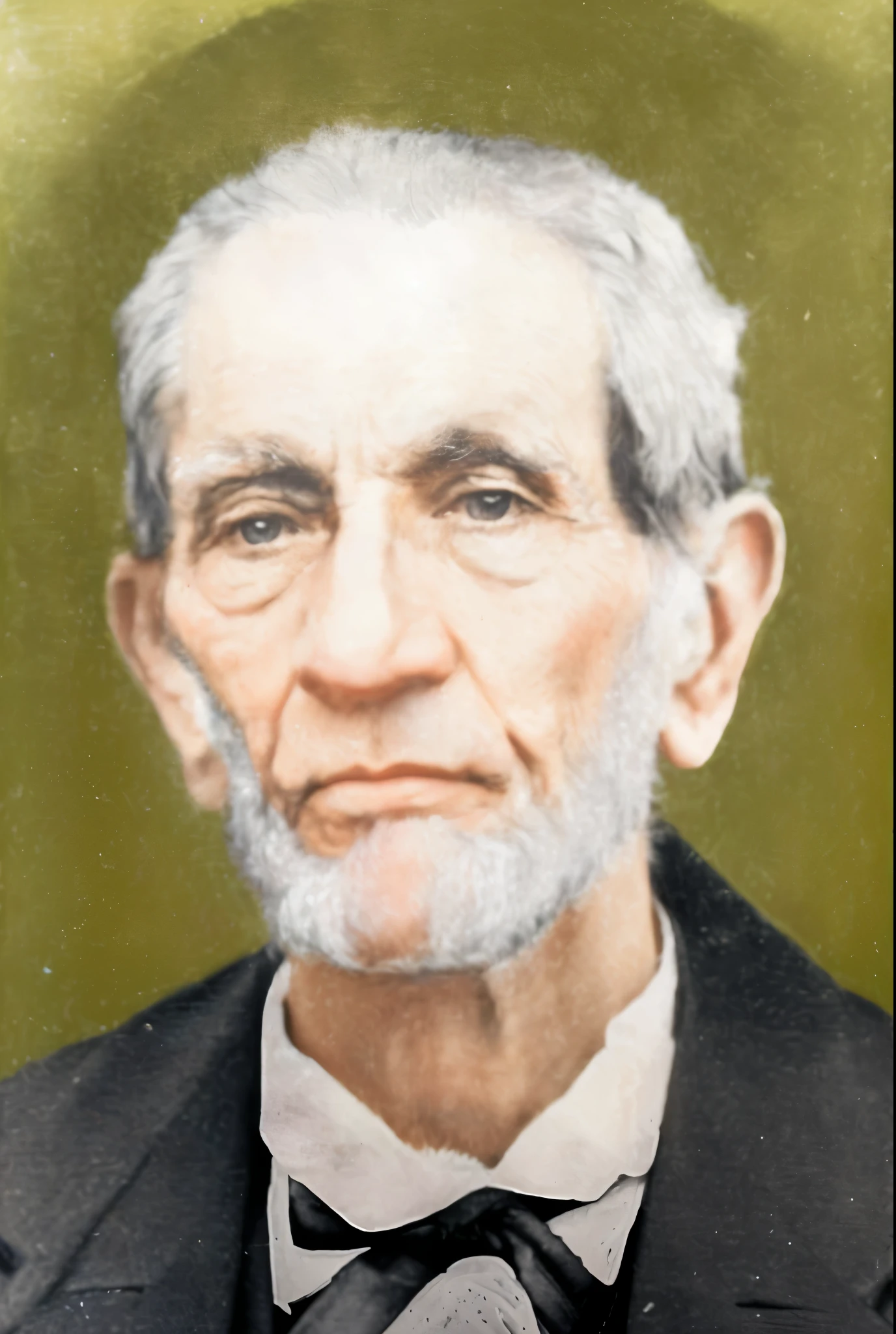 There's a man with a beard and bow tie, a fullcolor photo, fullcolor photo, fullcolor photograph, portrait of Abraham Lincoln, fullcolor, Abraham Lincoln, tone mapped william-adolphe, hand painted, historical portrait, daguerreótipo fullcolor, fullcolor 1 9 0 4 photo, fullcolor photon, retrato fullcolor, Jose Miguel Linsner
