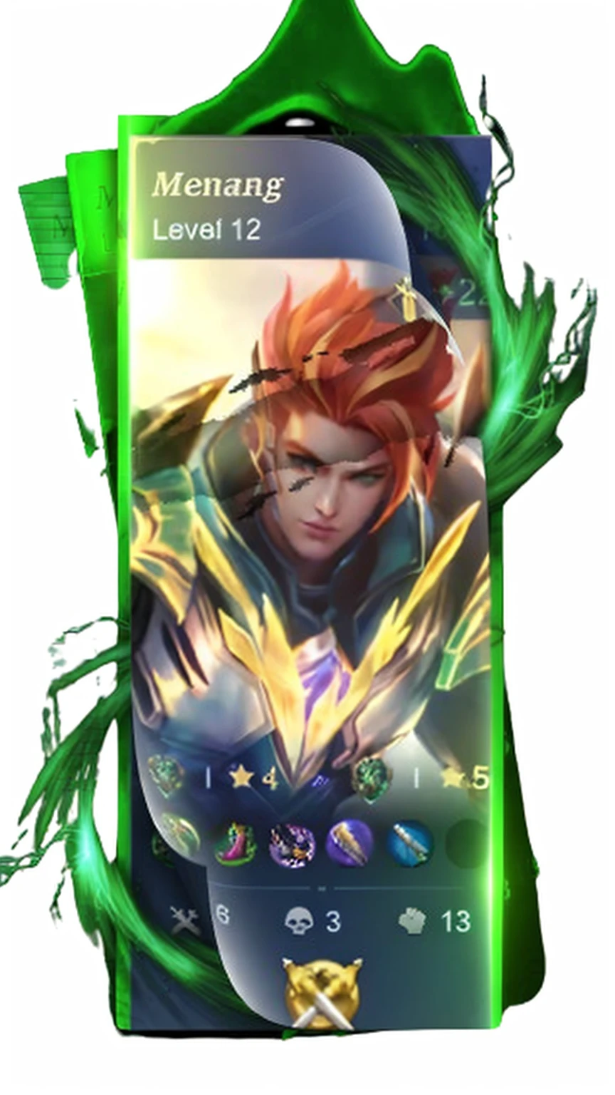 a card with a picture of a woman with a green hair, epic battle screen of hero, tane skin, inspired by Leona Wood, glowing green soul blade, iconic character splash art, inspired by Huang Shen, geeen skin, by Android Jones, android mystic, painted in the style arcane, mobile legends, mobile wallpaper, style league of legends