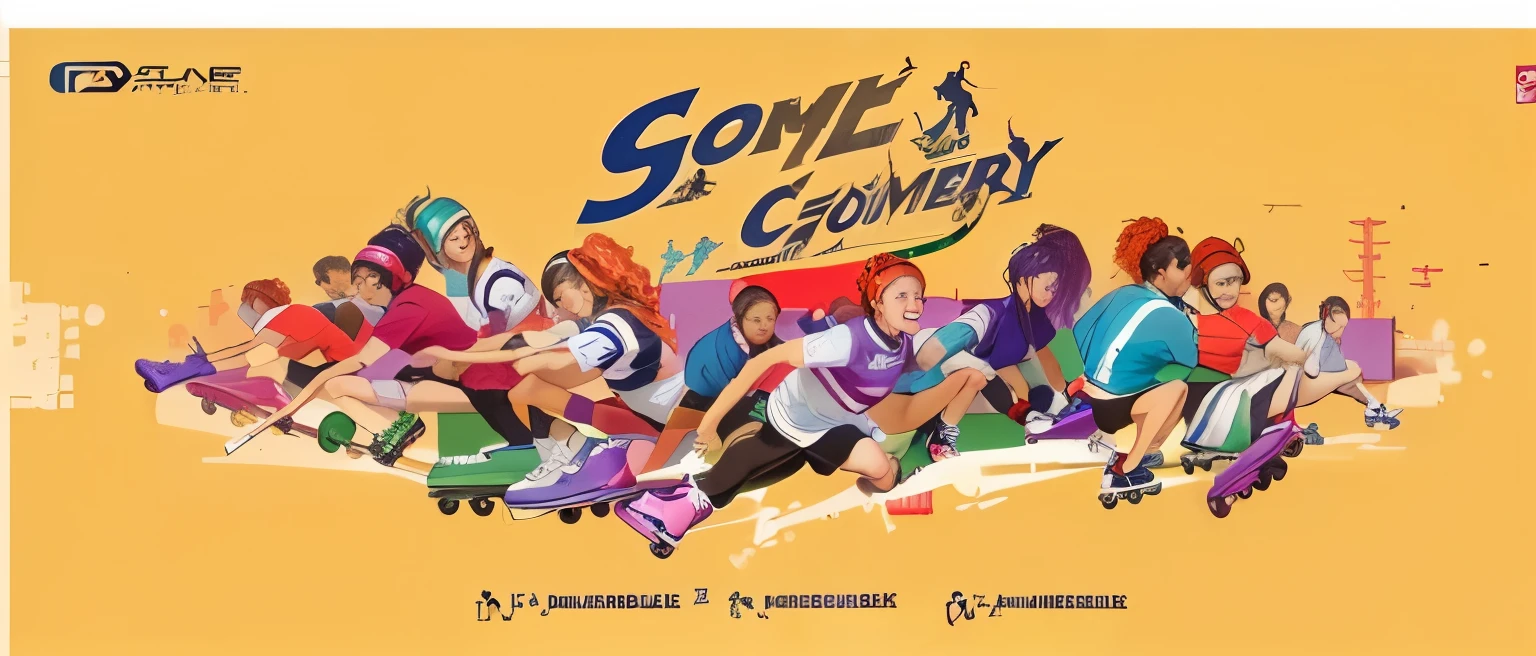 On the background,A group of people are playing games,blue purple,Sports People, sports game,Play golf,Play bumper cars,Play bowling,Roller skating