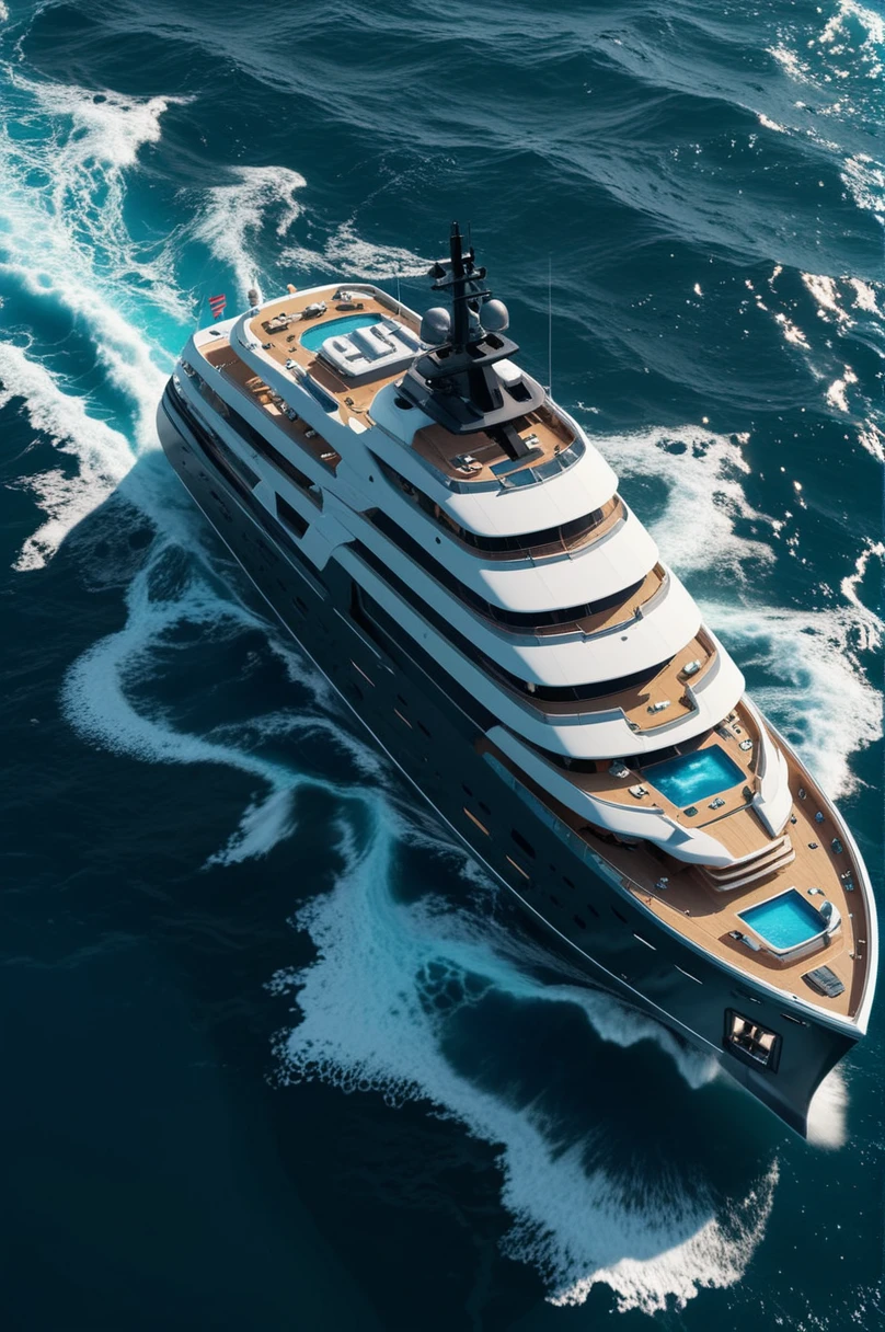 a close up of a large Yacht floating in the ocean, concept art by Beeple, trending on cg society,