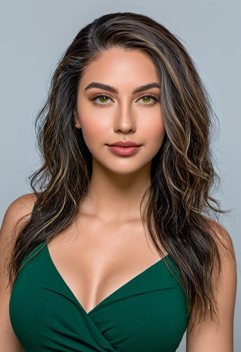 score_9,score_8_above,score_7_above,fine details in everything, A beautiful woman, beautiful Latin face, young Brazilian Nyvi Estephan, Brazilian supermodel, serene and elegant beauty, Angolan descent, young adult 30 years old, nerdy woman, tall woman, a black woman stunning, with indigenous features, beautiful indigenous girl, native Brazilian, ((An indigenous African girl with European ebony)), ((her beauty is undeniable)), beautiful young ebony girl with dark skin, tanned Mexican, black highlighted hair brown, curly black hair with brown highlights, Voluminous black hair with brown highlights, vibrant and dynamic cut with soft waves can give a modern and stylish touch. She has an exotic beauty with beautiful green eyes, realistic green eyes, bright green eyes, ultra detailed green eyes, ultra realistic green eyes, natural green eyes, hyper realistic eyes, eyeliner, long eyelashes and a defined, penetrating look that conveys confidence, striking, powerful expression, strong presence, striking makeup, red lipstick, full lips, voluminous lips, seductive lips, captivating, striking, unforgettable, dazzling and mischievous smile, sexy, her features are captivating. beautiful and detailed face, detailed skin texture, perfect eyebrows that arch gracefully above the eyes, small nose that is proportionate to the face, and soft contour of the face that accentuates the high cheekbones. Beautiful and glowing skin, intricate details, smooth skin, healthy and radiant appearance, Attractive slim woman, Medium bust, athletic, slim waist, wide hips, big ass, thick thighs, legs shapely concept art. She wears a black shirt, a black sleeveless tank top and a long dark green skirt with butterflies printed on the skirt and high-heeled sandals. Urban photography, urban environment, Woman in shopping center, shopping mall background. 3D 4k, high resolution, full sharpness photo realistic, breathtaking, Lentille nette, Photographie professionnelle, Objectif 70mm, Unreal Engine 5, wallpap