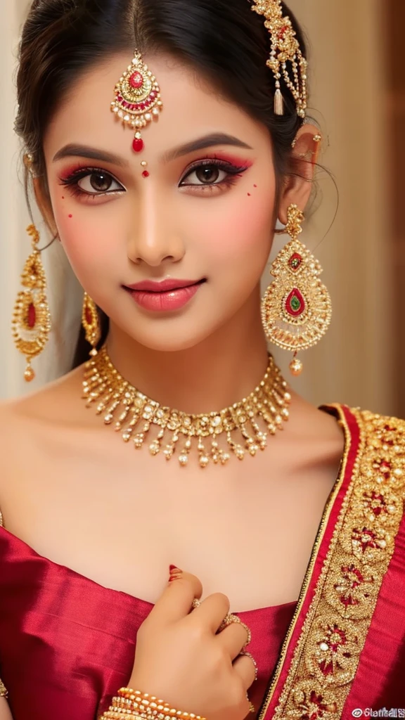 An Indian most beautiful girl with traditional Indian makeup