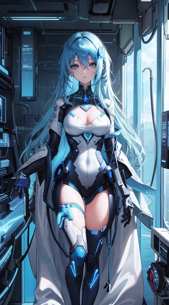 Glowing blue butterfly,emulsion,1 Girl,Blue long hair,masterpiece, best quality,high resolution,Detail Enhancement,Best quality,Perfect image quality,Cool and elegant,Beautiful and gentle,Cyberpunk characters