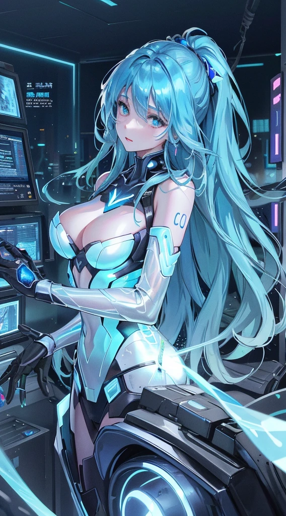 Glowing blue butterfly，emulsion，1 Girl，Blue long hair，masterpiece, best quality,high resolution,Detail Enhancement，Best quality，Perfect image quality，Cool and elegant，Beautiful and gentle，Cyberpunk characters