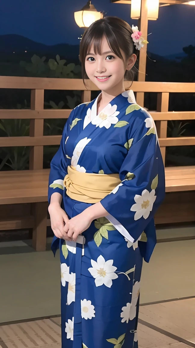 Full Body、Beautiful yukata girl、 The background is a rural night Bon Odori dance