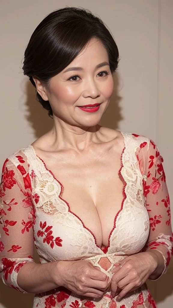 Chinoiserie, gravure, senior citizen, In underwear, Draw lips correctly, Red lipstick, From the chest up, 16K, Highest quality, Super detailed, Realistic, Highly detailed skin, Perfect Anatomy, (1 Vietnamese Mature), (alone), 100 years old, Large Breasts, Mature female politician, Glamour, Sexy, Chromo White Skin, View your viewers,