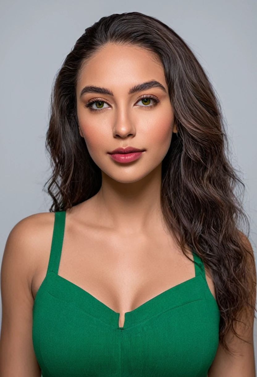 score_9,score_8_above,score_7_above,fine details in everything, A beautiful woman, beautiful Latin face, young Brazilian Nyvi Estephan, Brazilian supermodel, serene and elegant beauty, Angolan descent, young adult 30 years old, nerdy woman, tall woman, a black woman stunning, with indigenous features, beautiful indigenous girl, native Brazilian, ((An indigenous African girl with European ebony)), ((her beauty is undeniable)), beautiful young ebony girl with dark skin, tanned Mexican, black highlighted hair brown, curly black hair with brown highlights, Voluminous black hair with brown highlights, vibrant and dynamic cut with soft waves can give a modern and stylish touch. She has an exotic beauty with beautiful green eyes, realistic green eyes, bright green eyes, ultra detailed green eyes, ultra realistic green eyes, natural green eyes, hyper realistic eyes, eyeliner, long eyelashes and a defined, penetrating look that conveys confidence, striking, powerful expression, strong presence, striking makeup, red lipstick, full lips, voluminous lips, seductive lips, captivating, striking, unforgettable, dazzling and mischievous smile, sexy, her features are captivating. beautiful and detailed face, detailed skin texture, perfect eyebrows that arch gracefully above the eyes, small nose that is proportionate to the face, and soft contour of the face that accentuates the high cheekbones. Beautiful and glowing skin, intricate details, smooth skin, healthy and radiant appearance, Attractive slim woman, Medium bust, athletic, slim waist, wide hips, big ass, thick thighs, legs shapely concept art. She wears a black shirt, a black sleeveless tank top and a long dark green skirt with butterflies printed on the skirt and high-heeled sandals. Urban photography, urban environment, Woman in shopping center, shopping mall background. 3D 4k, high resolution, full sharpness photo realistic, breathtaking, Lentille nette, Photographie professionnelle, Objectif 70mm, Unreal Engine 5, wallpap