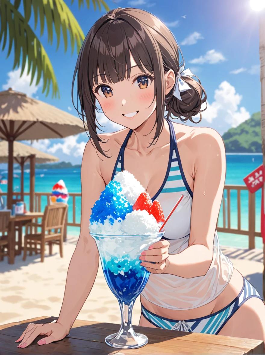 At the Beachソフトクリームを食べるビキニ姿のアニメの女の子, Lo-fi Girl, Retro Anime Girls, 80s anime art style, Beautiful anime art style, At the Beach, Lofi Art, 80s anime art style, Anime illustration, 80s anime art style, High quality anime art style, Anime Style 4k, Anime Wallpaper