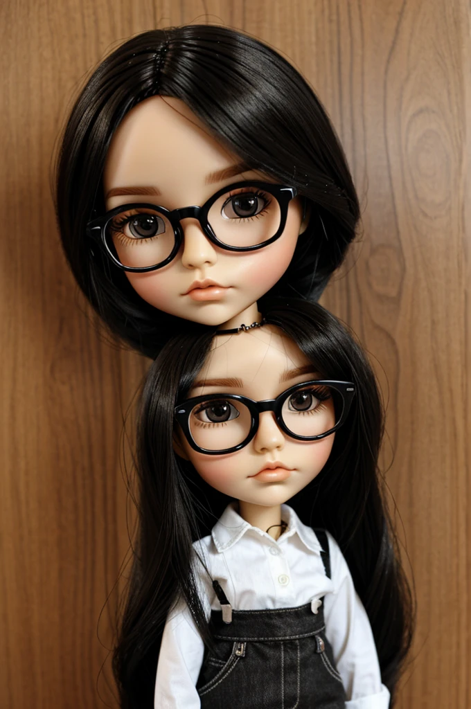 Blythe doll with black hair,glasses,eyes brown 