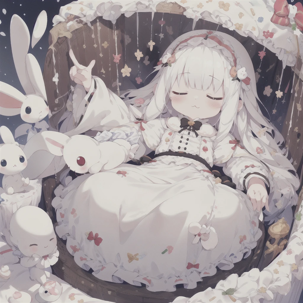 One girl, Little stuffed rabbit, costume, albino, close your eyes, :3, Sleeping Peace, Marshmallow bed