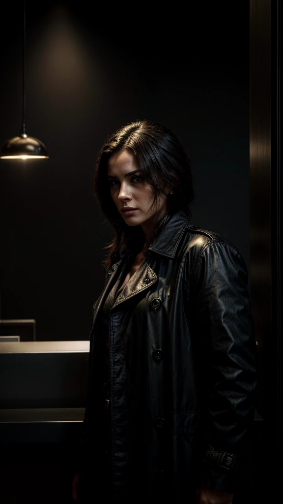 A mysterious person in a black trenchcoat, bank teller counter, bright lighting, confused bank employee, detailed portrait, cinematic lighting, moody atmosphere, dramatic chiaroscuro, photorealistic, 8k, ultra-detailed, dramatic, high contrast, impactful, cinematic, masterpiece, award-winning, professional, dramatic lighting, dramatic shadows, high-end, stunning, vivid colors, hyper-realistic, seamless, flawless, impactful, striking, compelling, captivating