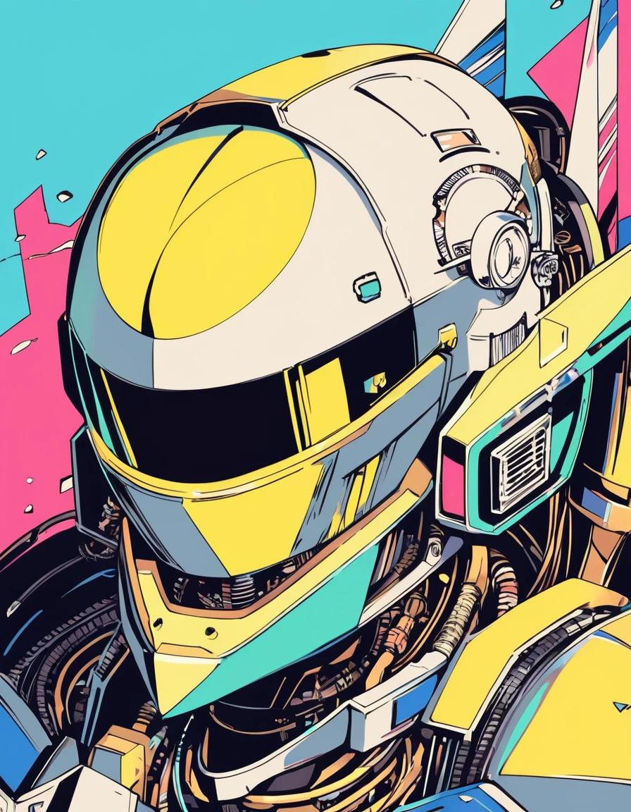 ultra-detailed:1.3, ultra delicate and detailed face:1.3, (absurdres, texture, masterpiece), pixiv contest winner, pop art, by Sesshu, Dynamic manga-style illustration of fascinating gloss slender robot with a big speaker head, The robot design is very intricate., The robot is riding on a white shark., no background,