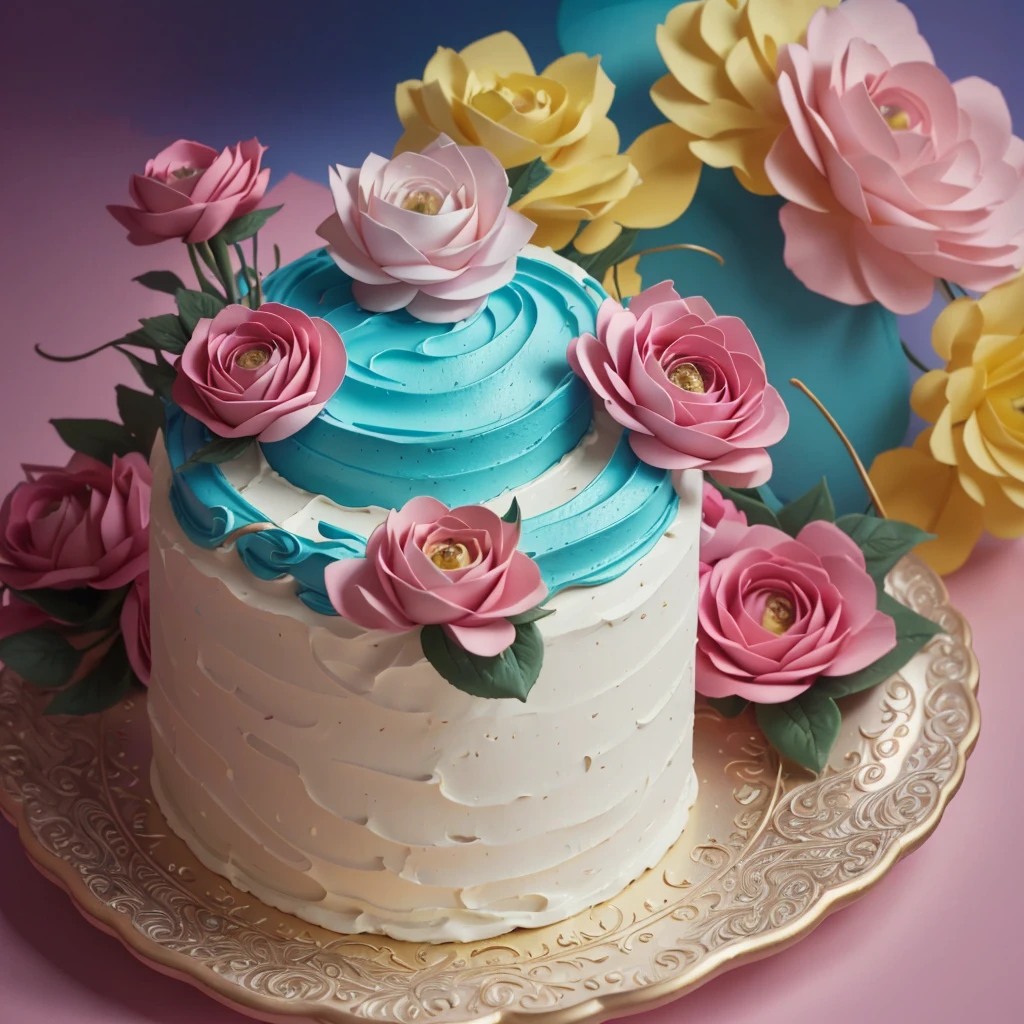 Blessings from angels､Bright background、Heart Mark、happy birthay、Tenderness､A smile、Fantastic fairytale birthday cake plate，The painting can have a dreamlike tranquil vibe, Soft clouds and a brightly colored RGB color palette, (Studio Ghibli-like colors, Cinematic lighting, First-person perspective, Angle, panoramic, Ultra-wide angle, Ultra-high definition, Anatomically correct, masterpiece-quality, Selected, Award-winning, Best quality, Extremely colorful, highestdetailed, Close-up of details, Capture every delightful detail of the cake)