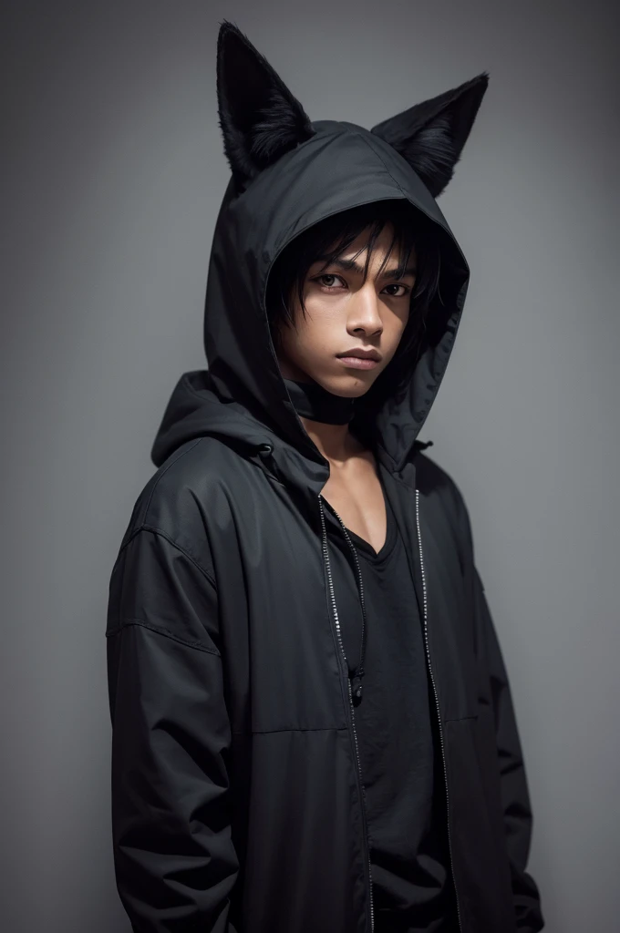 A dark boy with a fox hood