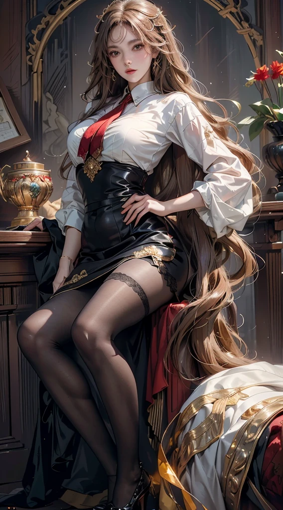 ((Masterpiece, Highest quality)), Detailed face, CharacterDesignSheet，full bodyesbian, Full of details, Multiple poses and expressions, Highly detailed, Depth, Many parts，beuaty girl，cinmatic lighting，with light glowing，Red and gold，Phoenix decoration，light yarn，Lace，lacepantyhose，high-heels