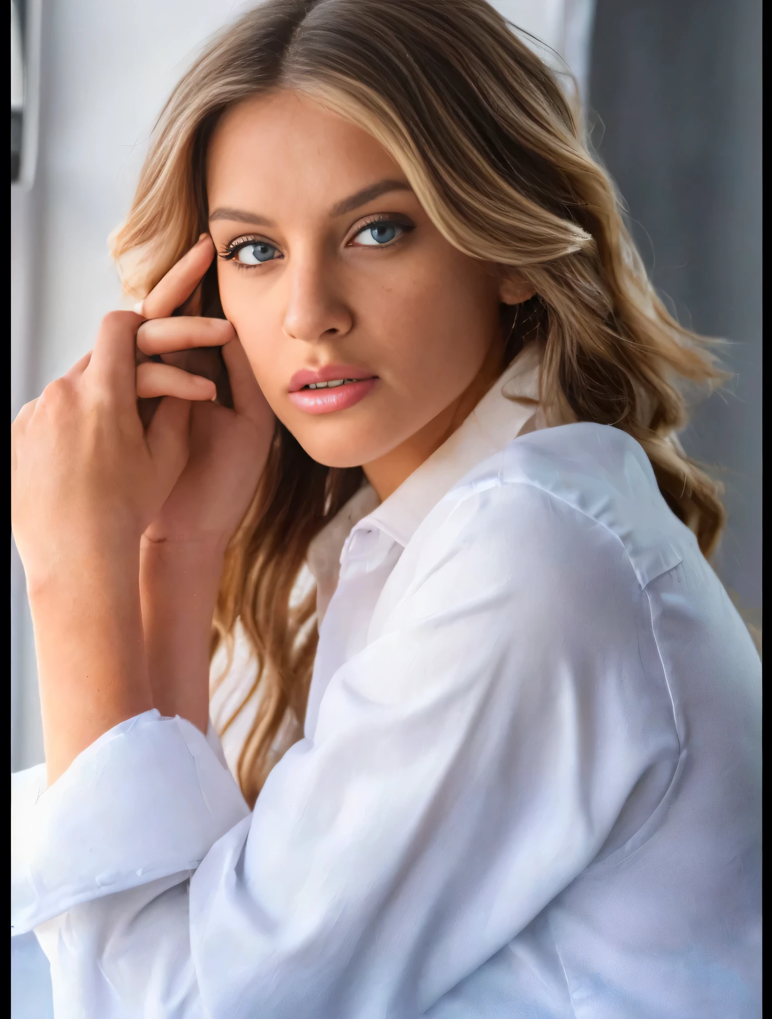 (best qualityer, ultra detaild) , (high resolution skin texture) , ( ultra realistic image resolution) , blonde woman with light green eyes looking at viewer (Ultra Realistic Detail) , (photorealistic:1.4), detailed gorgeous face