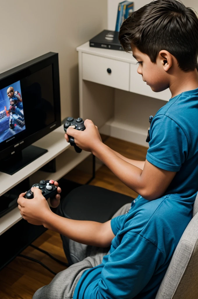 A boy playing video games 
