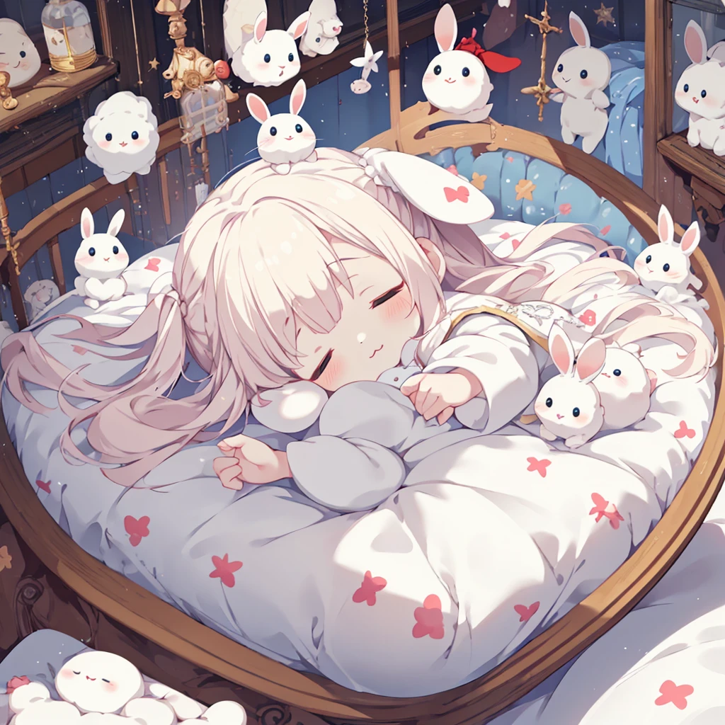One girl, stuffed rabbit, costume, albino, close your eyes, :3, Sleeping Peace, Marshmallow bed