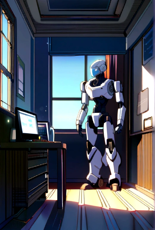 A Robot with a computer in a room