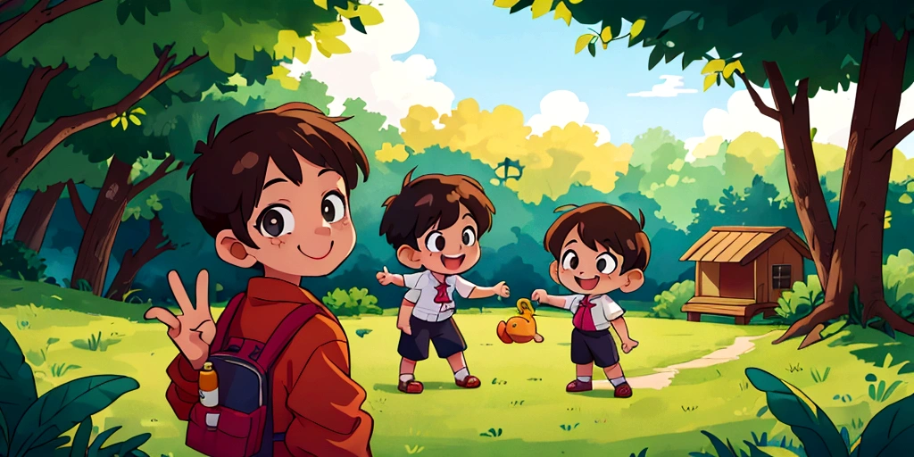 Two 10-year-old boys,Two s,In nature,smile