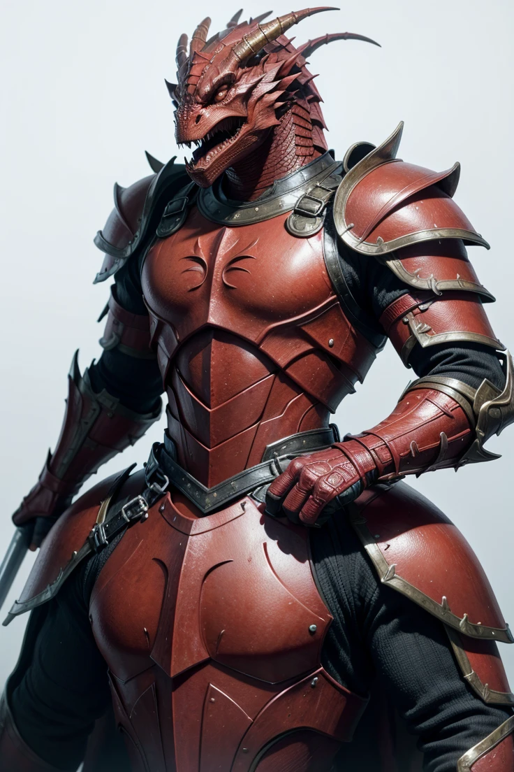 Red dragonborn man in black armor