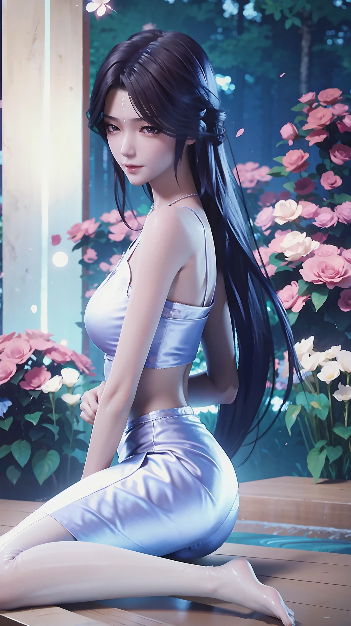 Close-up of a woman in a white dress lying on a wooden floor, Japanese Goddess, Beautiful Chinese model, beautiful goddess, beautiful Asian girl, Sexy Girl, Fair, smooth and translucent skin, Chinese Girl, Asian girl, Attractive anime girl, Sexy pose, Beautiful fantasy queen, Beautiful and detailed body and face, Smooth white tights set, Light milky white porcelain skin