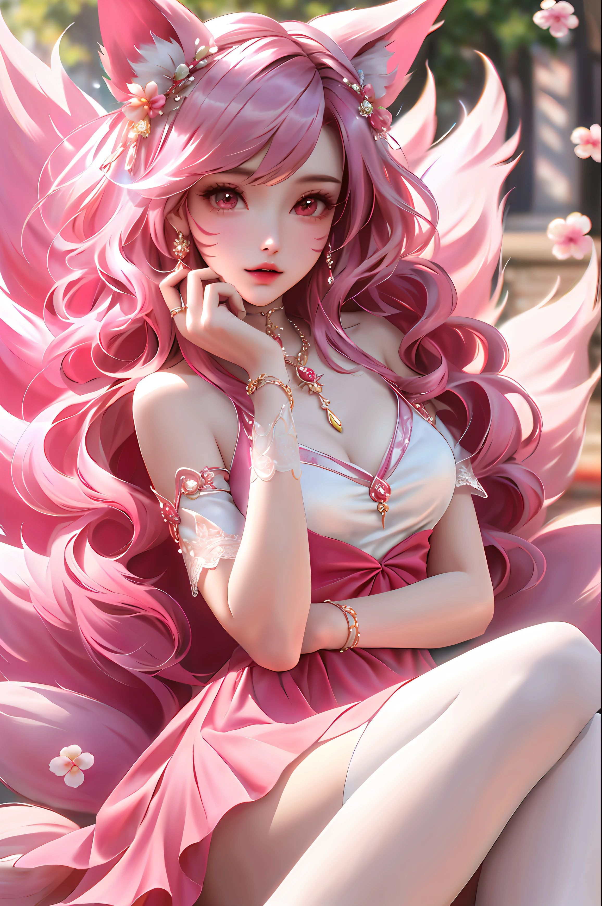 (tmasterpiece: 2.0,Best picture quality),(Ultra-fine eyes: 2.0),ph_rem,Remoud(1girll),A pink-haired,solo,Four-leaf eye,x Headgear,Lace leg ornament,Bow knot,long socks,lacepantyhose,Liquid socks,on cheongsam,white wedding gown,white dresses,ta shoes,full bodyesbian,Two hands,two legs,Photo art,offcial art,faeries,Skysky,rays of sunshine,peach blossom,SakuraNS。
