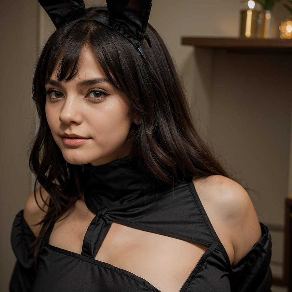 A girl in a black rabbit costume