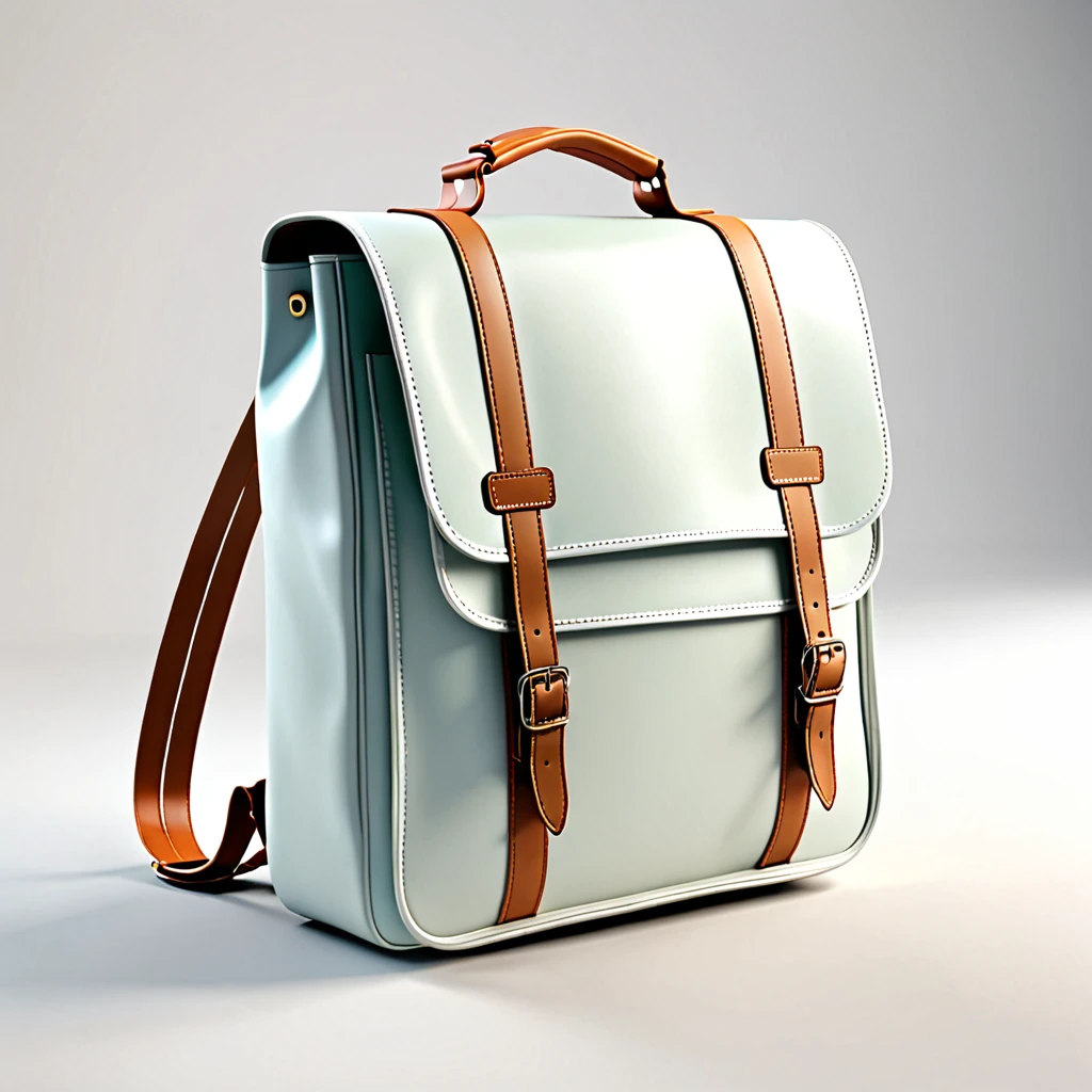 retro school bag, on white background, high-angle photo, soft light, 3d render, wide angle shooting, raw