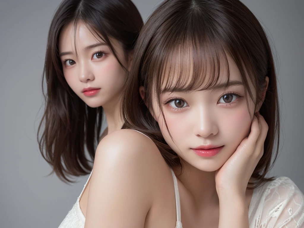 lingerie、((Realistic lighting、Highest quality、8K、masterpiece:1.3))、Gray Hair、Clear focus:1.2、1 Girl、Perfect body beauty:1.4、(半transparentの白のガーターを着用:1.4、Gray stockings:1.2、)、smile、Super detailed face、Narrow eyes、double eyelid、Put your hands on your head、Sleeping on the bed、Big Boobs, (8K, RAW Photos, High sensitivity, Highest quality, masterpiece, Ultra High resolution, realism: 1.25), blush, (非常にdetailedなCGユニティ8K壁紙, Highest quality, High resolution: 1.2), (Ultra_detailed, 超High resolution: 1.2), Perfect lighting, Individuality, (1 girl: 1.4), (cute女の子: 1.2), Unreal Engine, Side light, Perfect Face, Perfect body, Beautiful Eyes, Beautiful Face, (Light Skin: 1.4),Model Beauty,transparent,, Bold sexy pose,smile,Harajuku、20-year-old girl、cute、sexy shot looking at camera