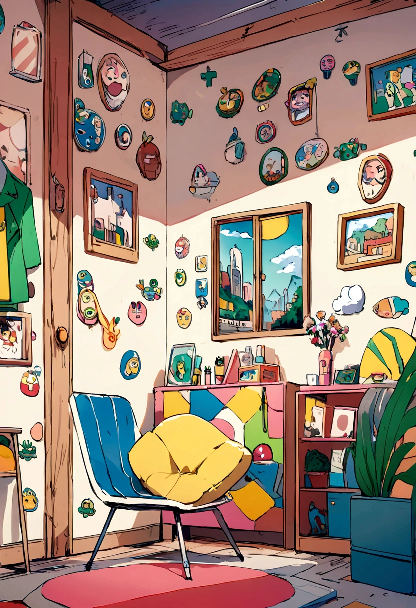 Room with stickers on the wall and a symbol of Brazil