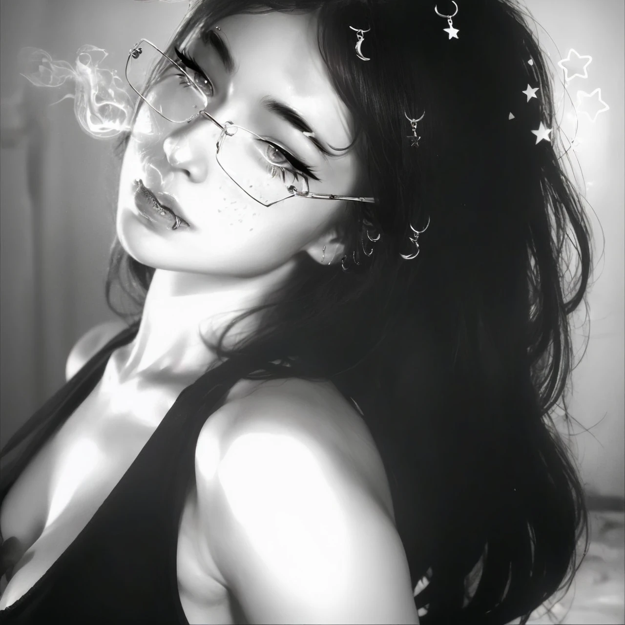 a highly detailed, seductive erotic woman sweating, breasts covered in rose petals, (voluptuous, pink/blue hair), focused on the face, Detailed Face, intricate eyes, dramatic lighting, fantasy, cinematic, photorealistic, masterpiece, ultra-detailed, sharp focus, physically-based rendering, professional, vivid colors , FBI agent wearing criminal detective attire with a holster on his pants