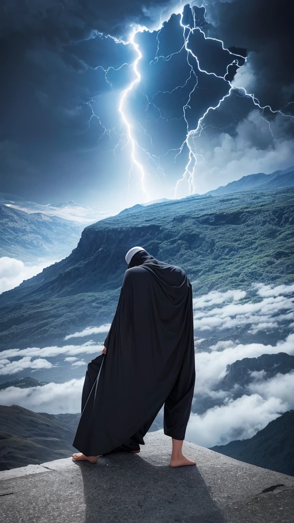The photo shows a Muslim who survived natural disasters in the form of earthquakes, lightning, black clouds, death