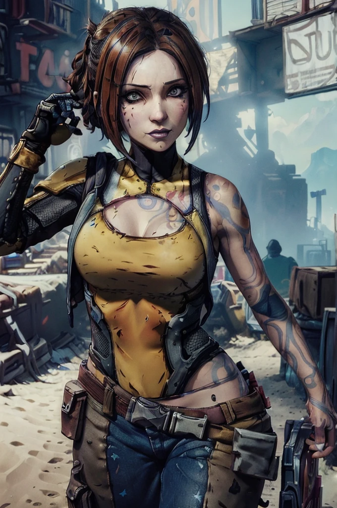 (((Masterpiece))), (((Best Quality: 1.4))), ((Super Detail: 1.4)) , Female, bandit (borderlands), standing, full breast, 4K, 8K, perfect eyes, perfect hands,
