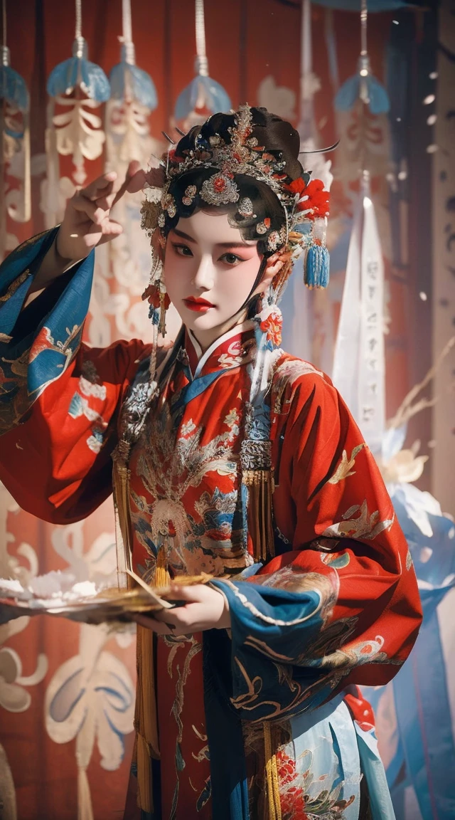 masterpiece, best quality, masterpiece, best quality, 1 Girl, Flowing costumes,Maximum chest,Peking Opera,Qibi