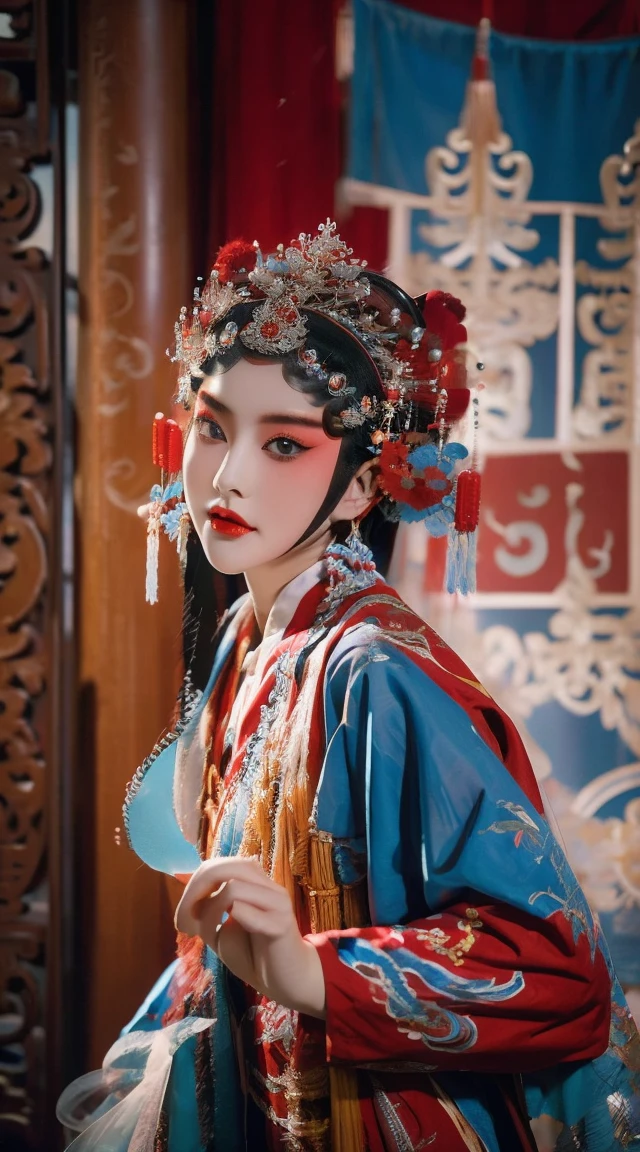 masterpiece, best quality, masterpiece, best quality, 1 Girl, Flowing costumes,Maximum chest,Peking Opera,Qibi