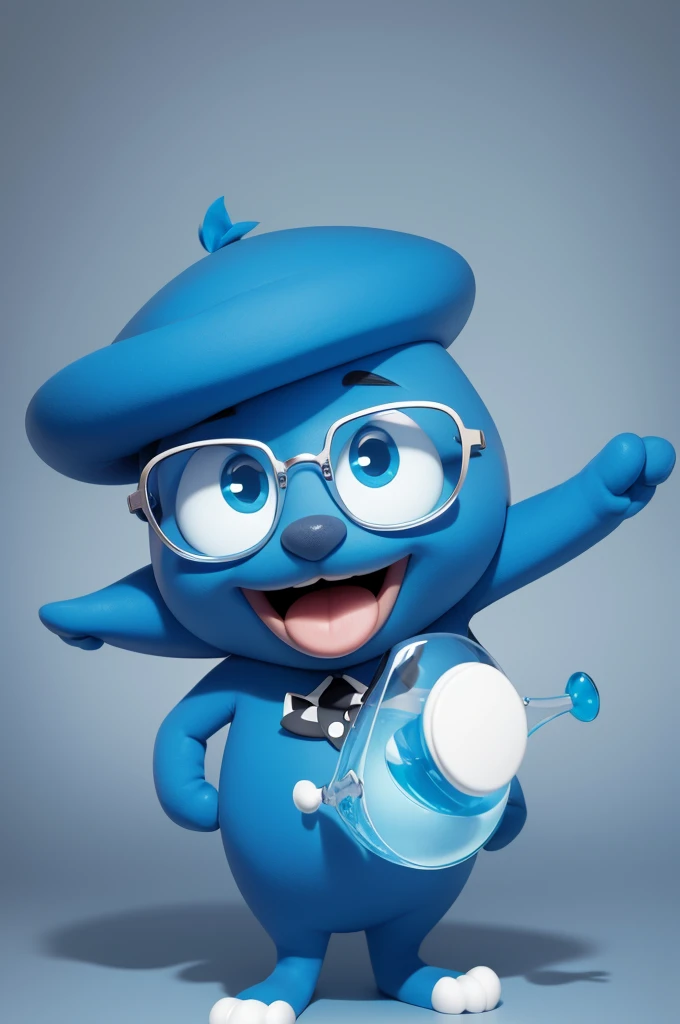 A blue colored cartoon character with small glasses