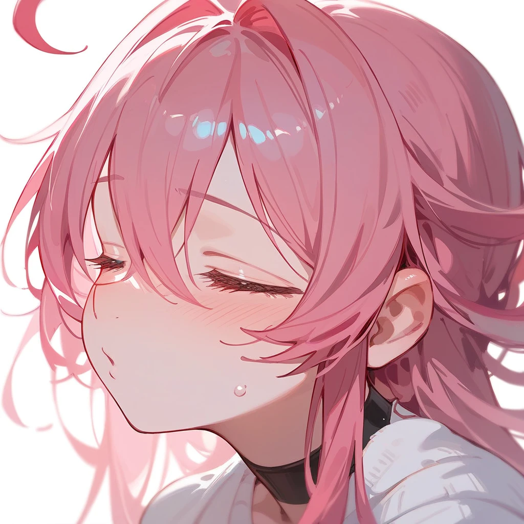 One 、Big Breasts、Pink Hair、Long Hair、Straight Hair、Ahoge、kind、Eyes closed、Droopy eyes、front、Close-up of face、About to kiss
