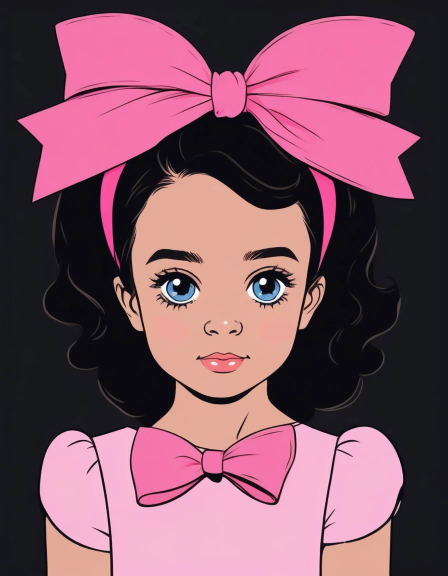 7  girl with a pink bow on her head, with black background