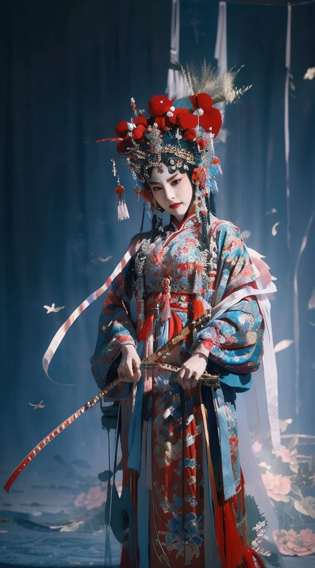 masterpiece, best quality, masterpiece, best quality, 1 Girl, Flowing costumes，Maximum chest，Peking Opera,Qibi